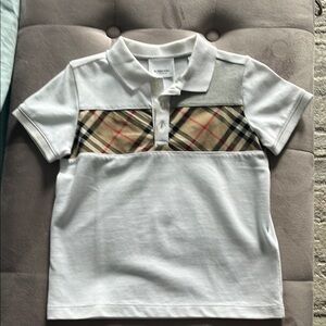 Kids White and Tan Plaid Polo Shirt